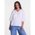 thumbnail image 2 of Scenario Women's Front Tie Peplum Top with 3/4-Length Sleeves, Size XS-XXXL, 2 of 5
