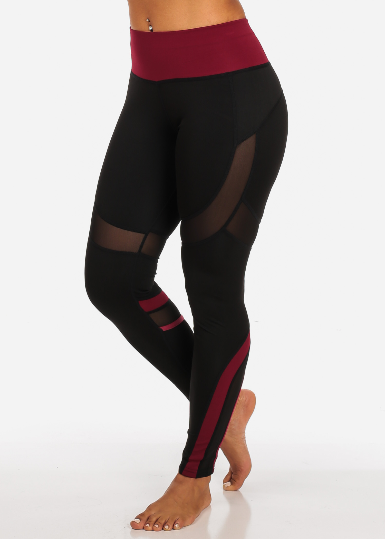 burgundy and black leggings