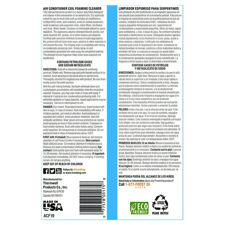 Frost King ACF19 Heavy-Duty AC Coil Foaming Cleaner, 19 oz, For