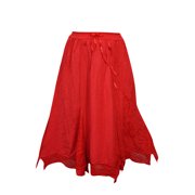 Mogul Women's Medieval Skirt Red Embroidered Flared Elastic Waist Skirts