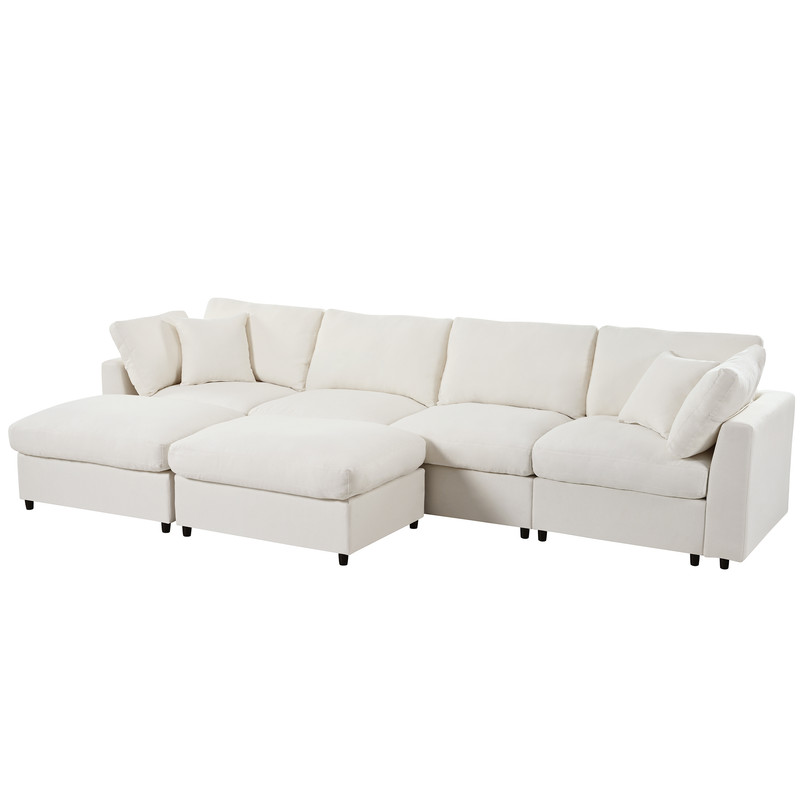 U-Shaped Modular Sectional Sofa with 2 Movable Ottomans, 128'' Chenille Upholstery Sofa Couch, 6-Piece Configurable Couch, Deep Seat Sofa for Living Room, Home Theater