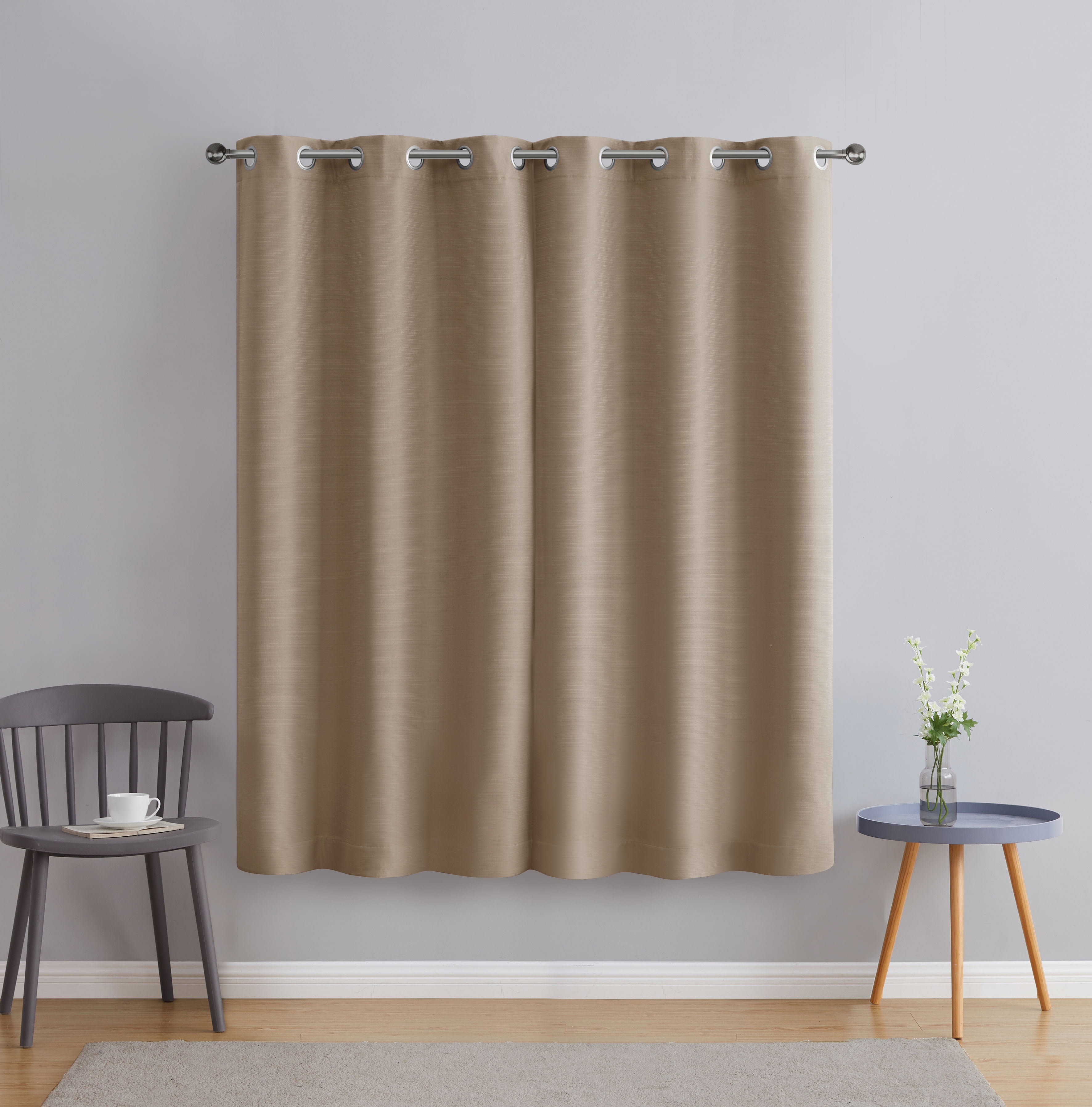 Serta So Dark 100% Blackout Beige Grommet Top Curtain Panel Pair, 37" x 63"