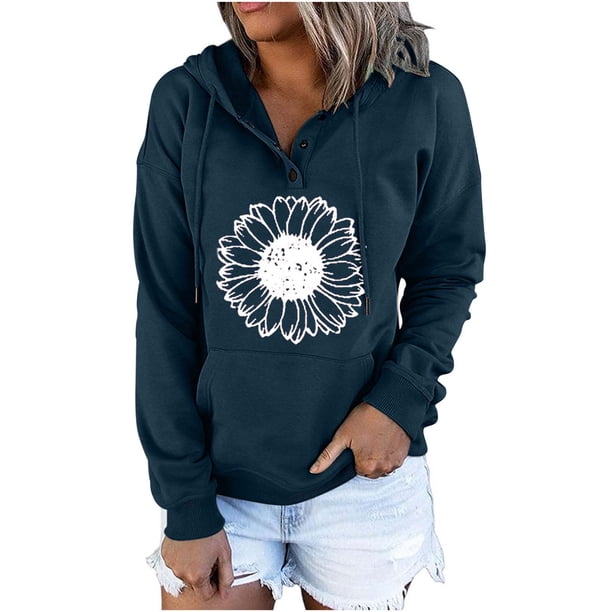 Blusa de manga larga con bolsillo estampado a la moda para mujer, blusas informales, sudaderas con botones Pompotops FGAJ17351