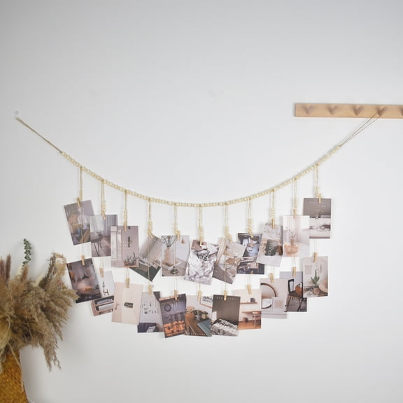 1pc Bohemian-Style Collage Photo Frame Set With Display Shelf, 22 Clips And Floral Garland, For Dorm Classroom, Bedroom Decoration Gifts Birthday Graduation