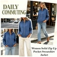 thumbnail image 3 of Women's Loose Fit Long Sleeve Zipper Top Blouse Sweatshirt Jacket Solid Color Casual Pullover with Pocket Ultra Soft All Day Comfort Loungewear Cozy Streetwear | CSEONE,Hot Pink S, 3 of 9