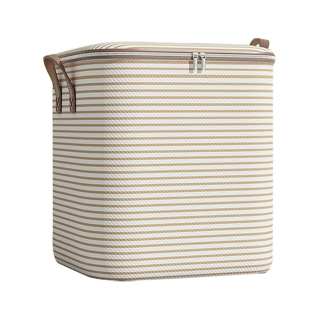 Cuxi Houndstooth Storage Box with Zipper, Large Capacity Clothes Organizer Bag for Bedding Quilt Pillow, Portable Wardrobe Moving Container, Storage Box Beige1