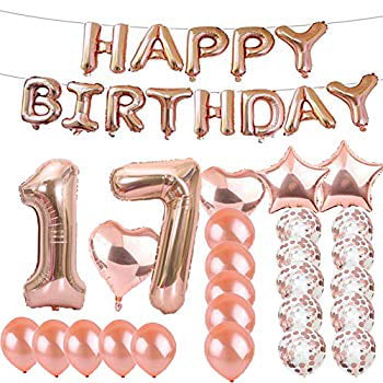 16x16 Multicolor 17th Birthday Tees NYC 17th Birthday Gift Girls Pink Balloons Crown Seventeen Throw Pillow