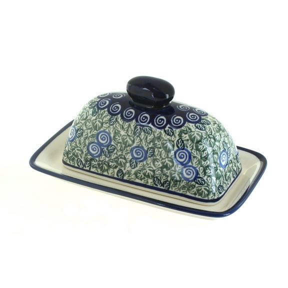 Blue Rose Polish Pottery Seaside Swirl Butter Dish