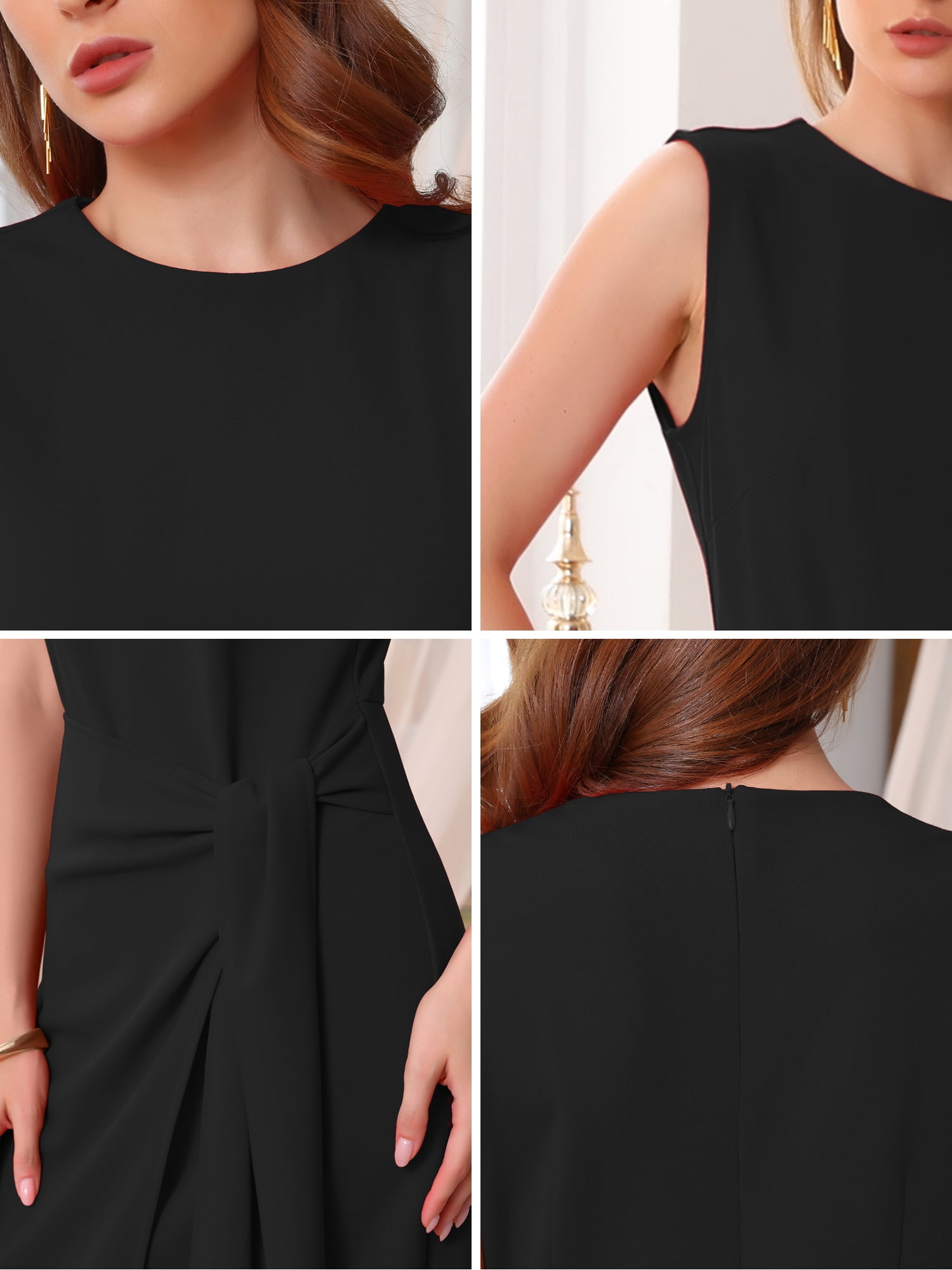 DARING DIVA Women's Front Tie Wrap Elegant Sleeveless Sheath Dress M Black