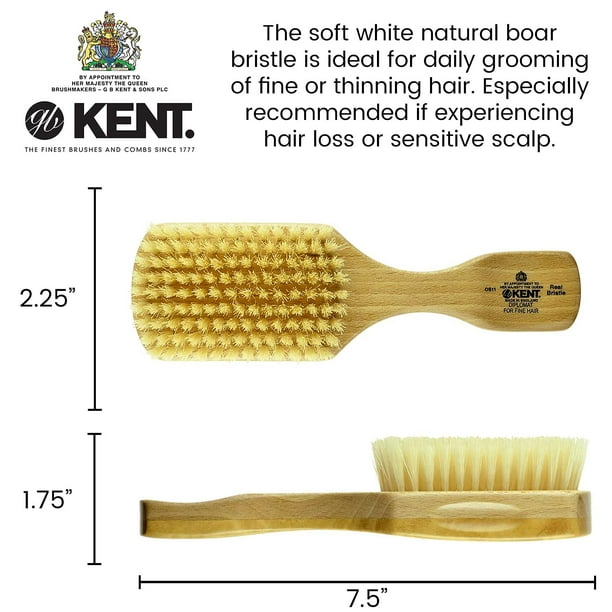 Kent Mens Finest Satinwood Pure Soft White Bristle Rectangular Brush