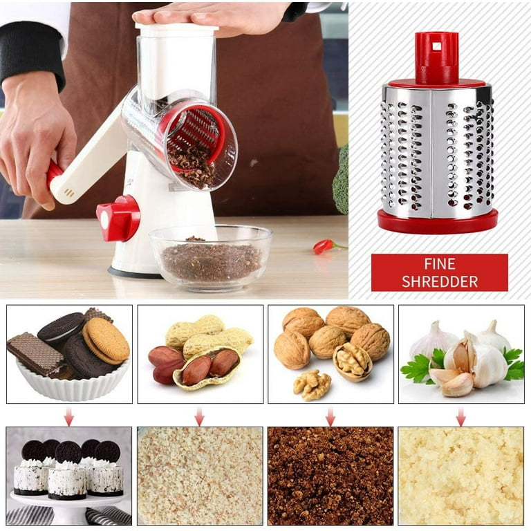Cambom Manual Rotary Cheese Graters - Round Mandoline Slicer Cheese  Shredder Vegetable Slicer Walnuts Grinder with Strong-Hold Suction Cup Base  and