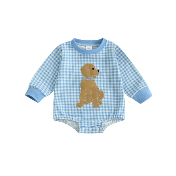 BemeyourBBs Baby Boy Romper Long Sleeve Round Neck Dog Embroidery Bodysuit