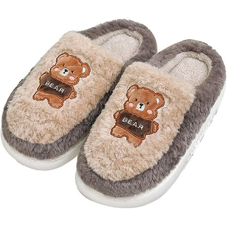 

CoCopeaunt Women Slippers Cute Bear Plush Faux Fur Bedroom Slide Anti-Slip Indoor Outdoor Shoes