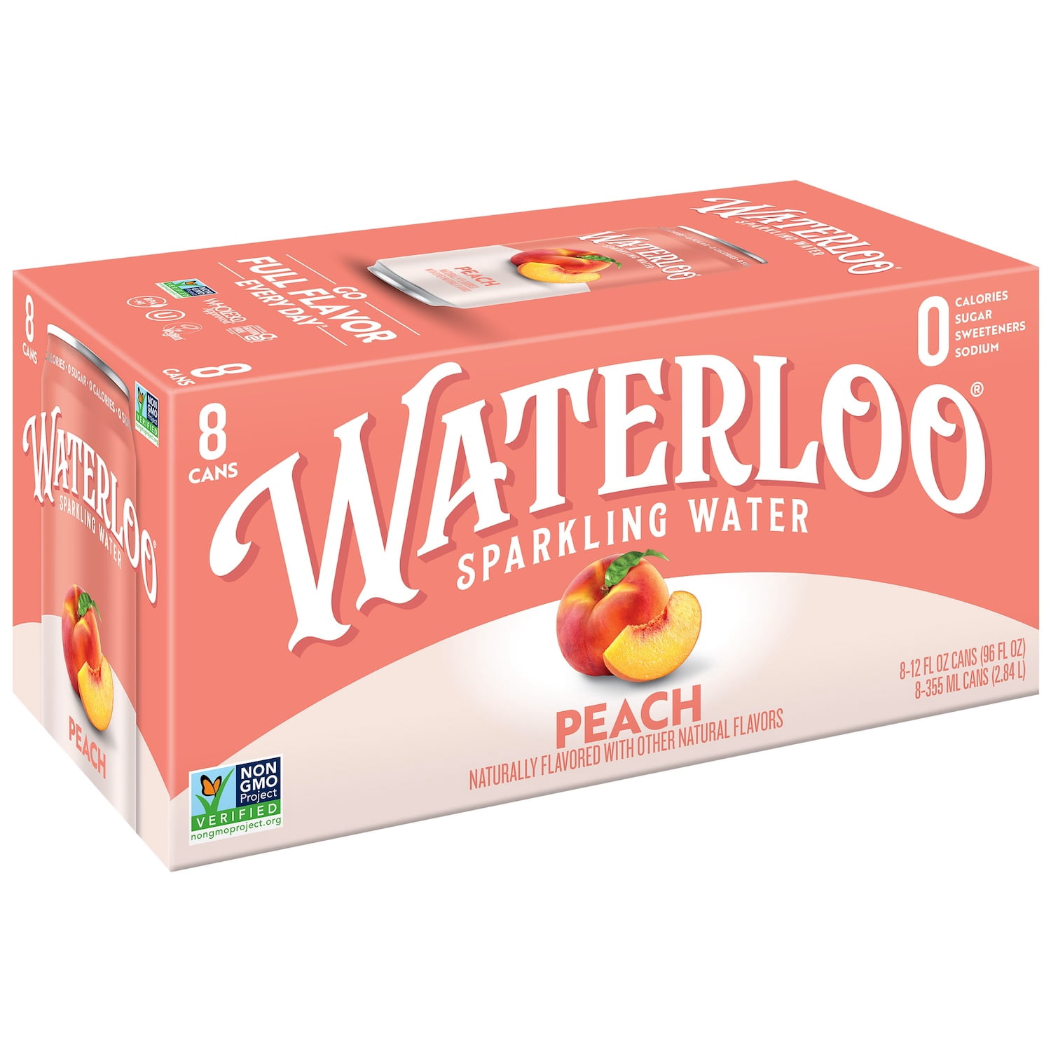 (6 pack) Waterloo Sparkling Water, Peach, 12 fl oz, 8 Pack Cans