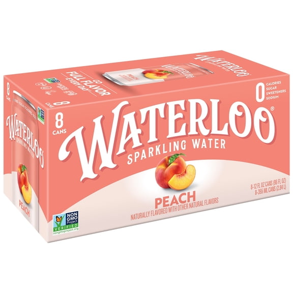 Waterloo Sparkling Water, Peach, 12 fl oz, 8 Pack Cans