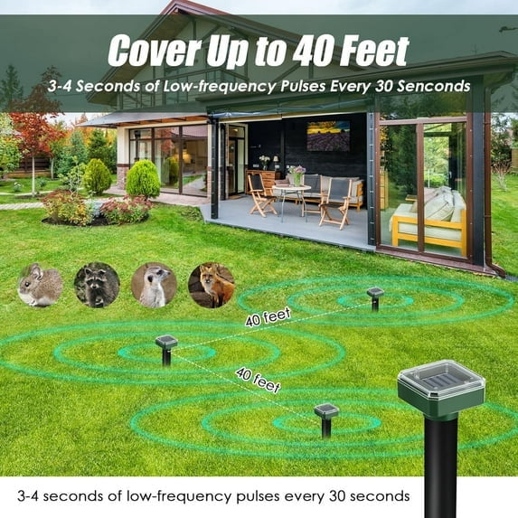 KingFurt 4-Pack Solar Ultrasonic Mole Repeller Outdoor Waterproof Sonic Spike Square