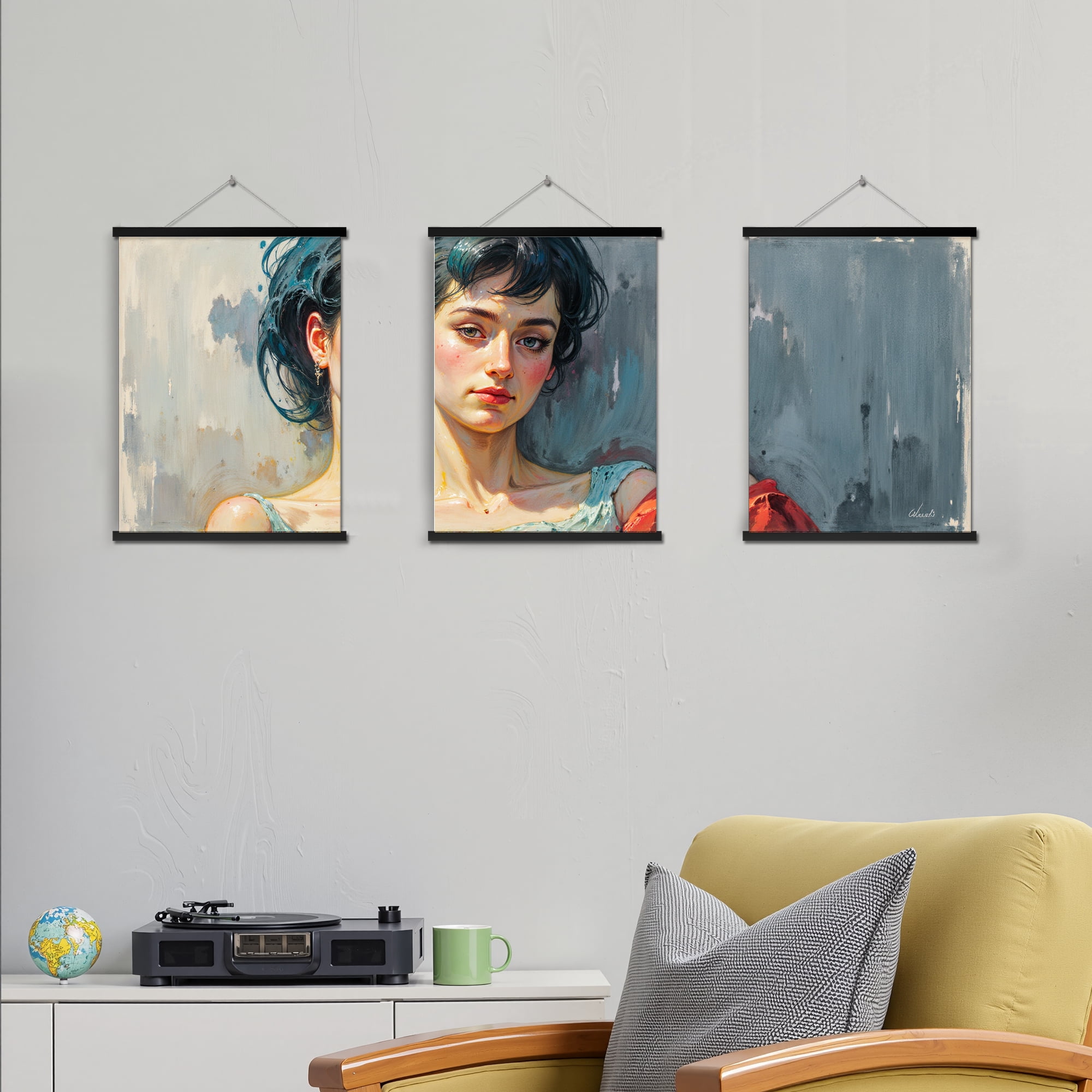 MAYEERTY Modern Abstract Wall Art Painting, Living Room Decor, Black Hanging Rod Frame, 15.7"x11.8"