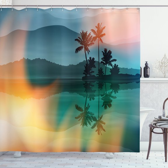Ambesonne Night Ocean Shower Curtain, Sea and Palm Trees Art, 69"Wx70"L, Multicolor