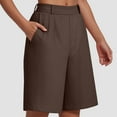 thumbnail image 6 of vigerkar Bermuda Shorts for Women High Waisted Linen Dressy Casual Pleated Wide Leg Summer Shorts with Elastic Waist Coffee, M, 6 of 9