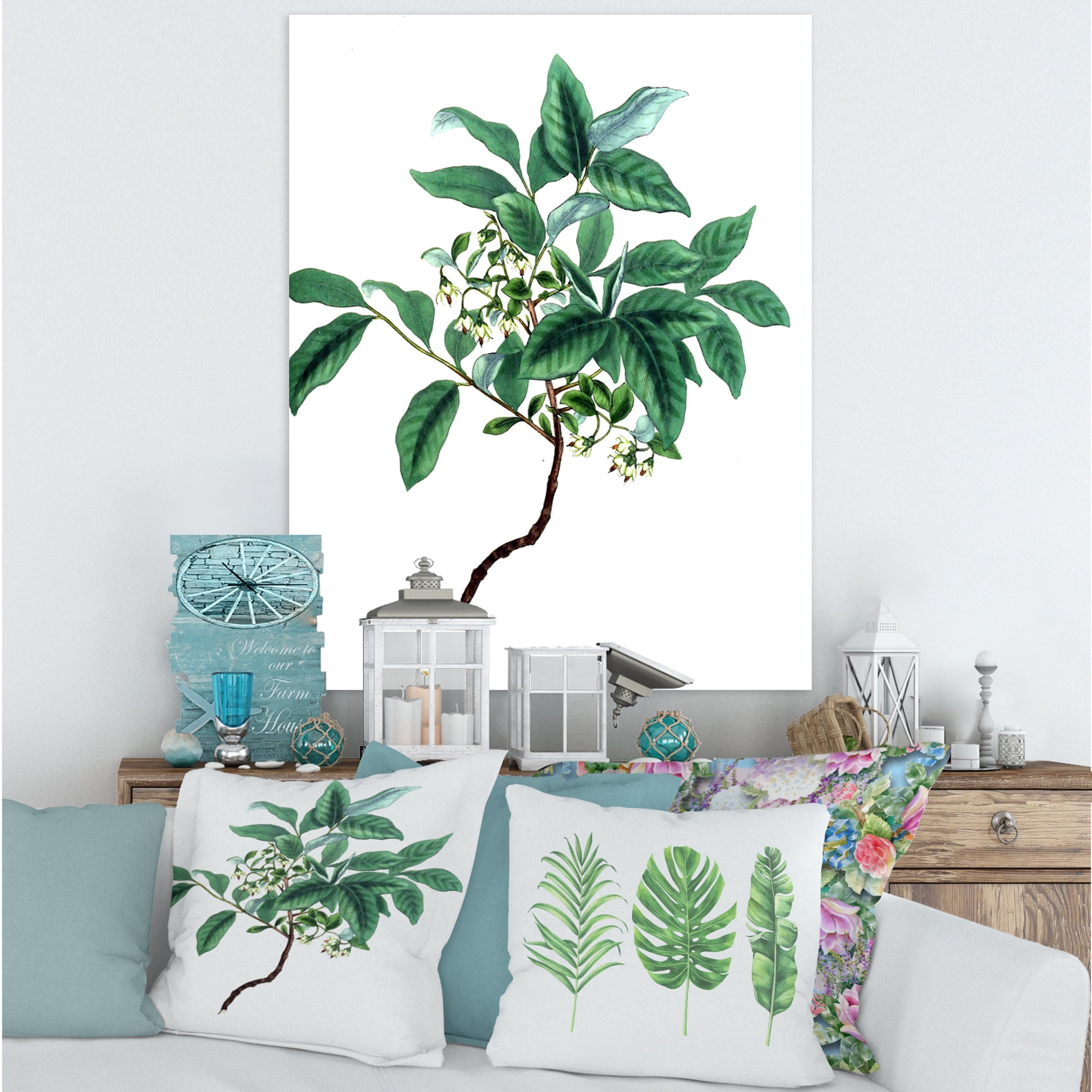 Designart ' Ancient Green Leaves Plants IV ' Traditional Canvas Wall Art Print