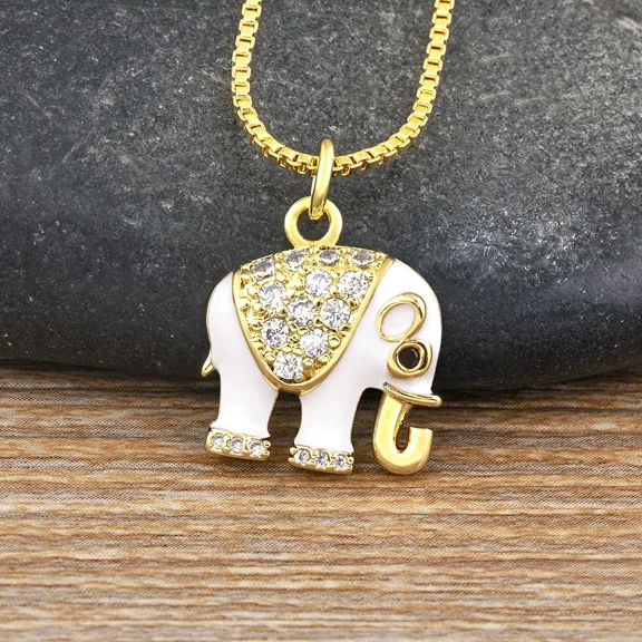 Luxury Chokers 14K Yellow Gold Necklaces For Women 3 D Elephant Pendant Enamel Clavicle chain Necklace Trendy Jewelry Piercing Mujer