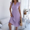 thumbnail image 5 of Casual Lace V Neck Ruffled Waist Pleated Dress Purple L, 5 of 5