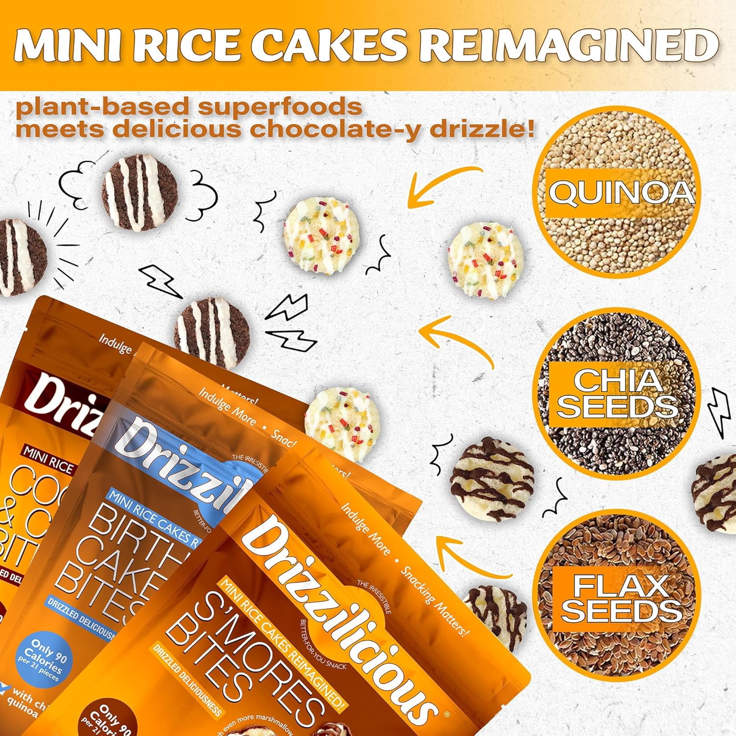 Drizzilicious Mini Rice Cakes Variety Pack, Assorted Rice Cake Snacks, Rice Crisps 6-Pack