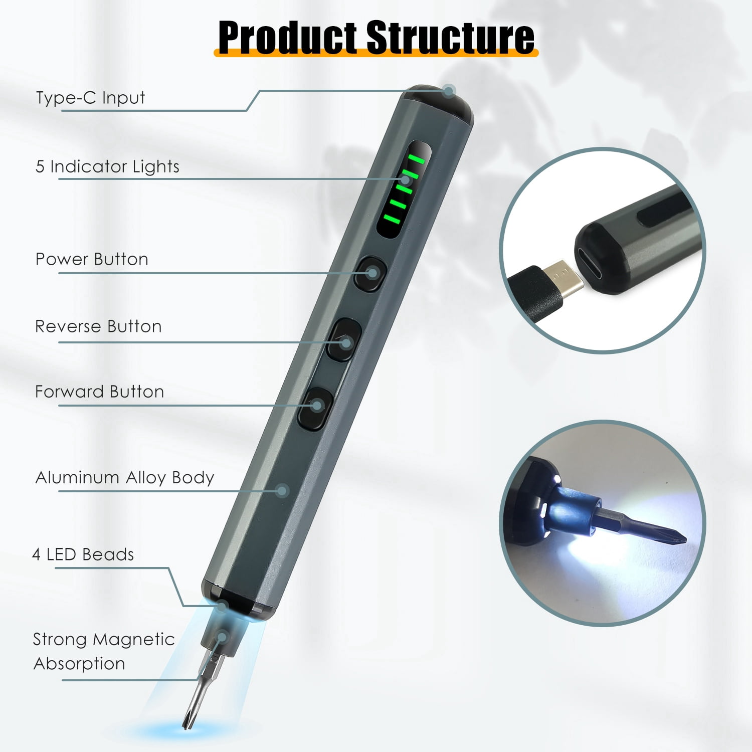Imountek 70-in-1 Rechargeable Electric Screwdriver Kit with 64 Precision Bits, 5 Torque Settings & LED Lights for Electronics Repair, Black