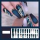 thumbnail image 1 of Juego de 24 piezas de uñas postizas largas de mármol, forma de ataúd de cristal, pegatinas for uñas de color verde oscuro, uñas postizas acrílicas, con pegatinas de pegamento (24 piezas), 1 of 6