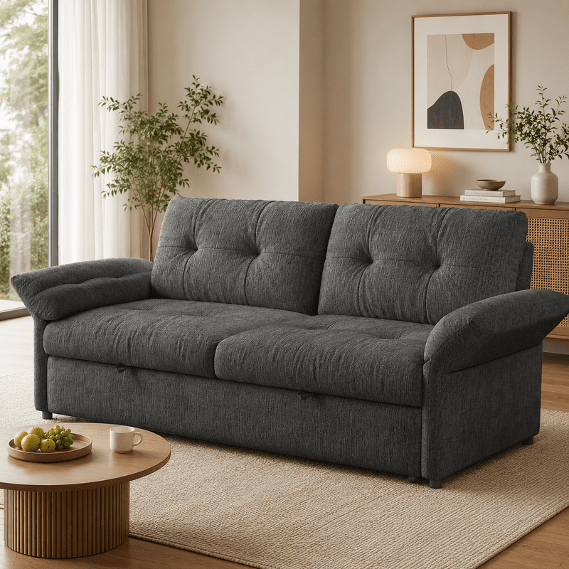 81.5" Convertible Sofa Bed, 2-in-1 Sleeper Sofa with Plush Chenille Fabric, High-Resilience Foam, Solid Wood Frame, Chenille Sofa Couch for Living Room, Guest Room, Apartment