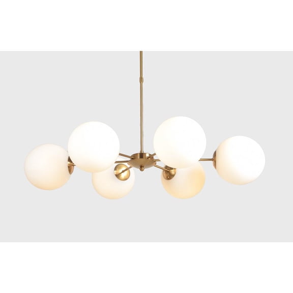Lune 6-light Modern Pendant Fixture in Brass Colored Iron with White Shades