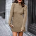 thumbnail image 2 of Womens Turtleneck Knit Sweater Mini Dress Button Long Sleeve Dress Casual Solid Stretchy Fall Winter Sweater Dress, 2 of 5