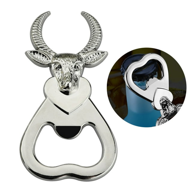 WIFKLSIIPG Bull's Head Easily Open The Bottle Cap Tool Refrigerator Sticker Alloy Bottle Opening Tool(Silver)