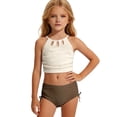 thumbnail image 2 of FASHOFT Girls Swimsuit Backless Two Piece Bathing Suit Summer Beach Girl Swimwear Bikini Set Beige 7-8 Years, 2 of 6
