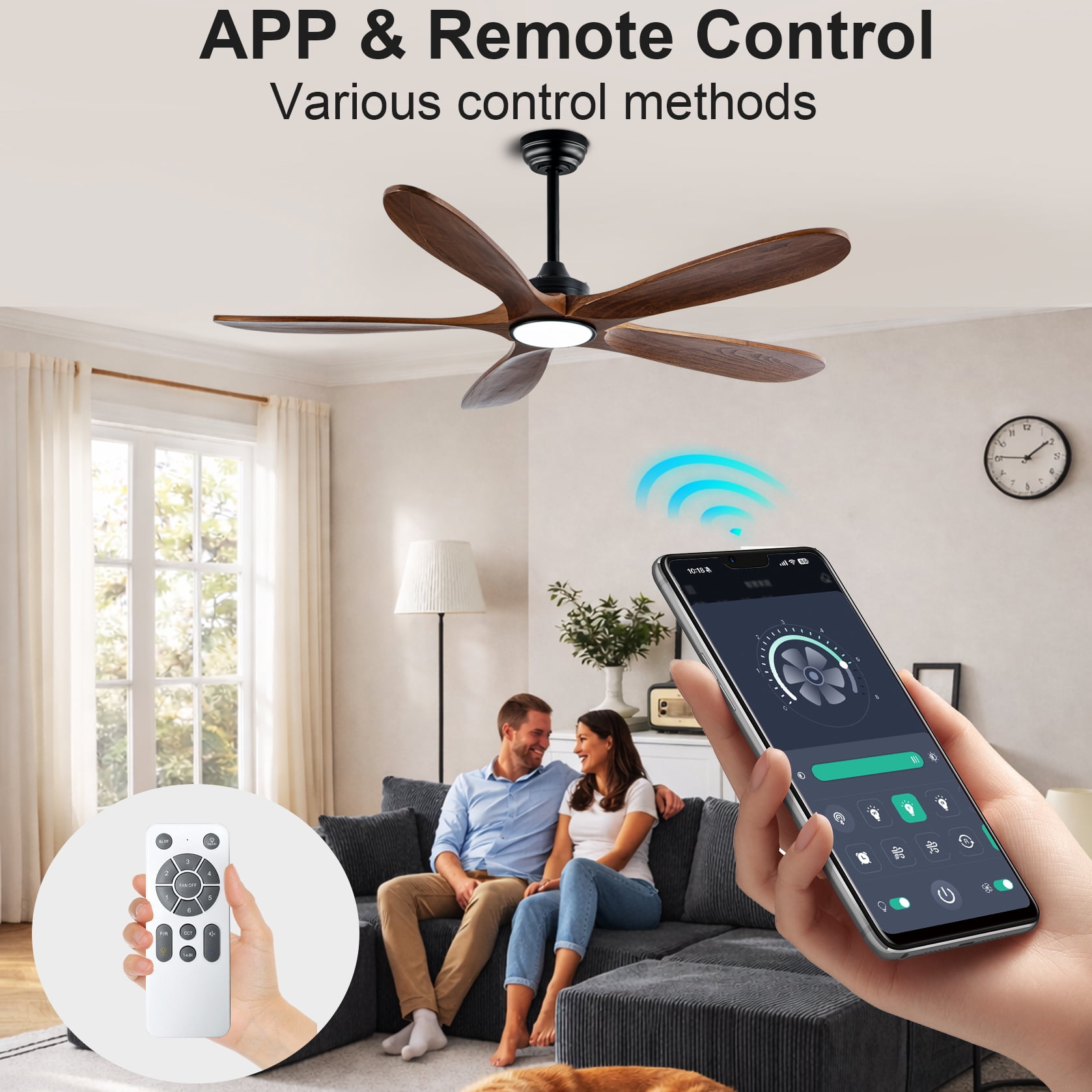 Mintazer 52 in Ceiling Fan with Lights and Remote, Modern Ceiling Fan with 6 Speed & 5 Blade for Farmhouse Bedroom Living Room Gazebo Patio, Brown