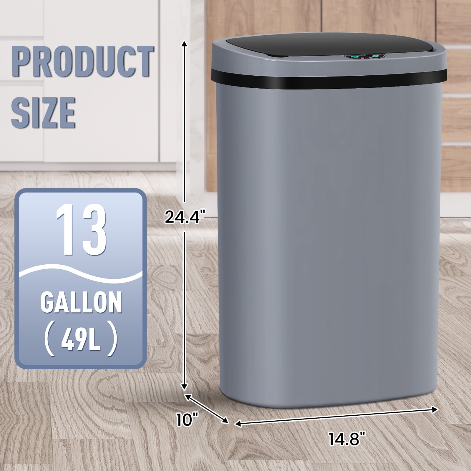 BIQWBIC 13 Gallon Tall Automatic Trash Can | Touch-Free Motion Sensor | High-Capacity Kitchen Trash Can | Waterproof Bathroom Trash Can | Living Room & Office Trash Can- 49L Waste Bin (1, Gray)