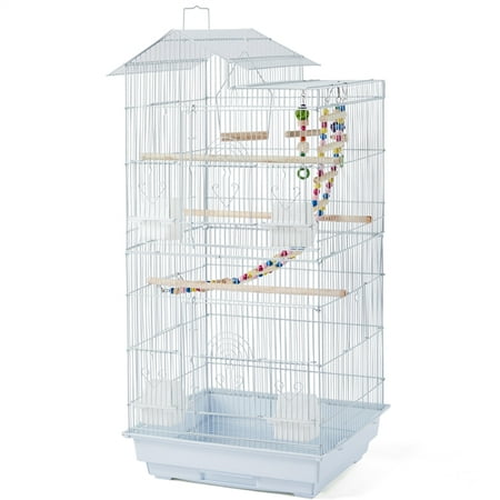 Yaheetech Open Top Travel Bird Cage Carrier for Bird Canary Cockatiel Small Parrots, White