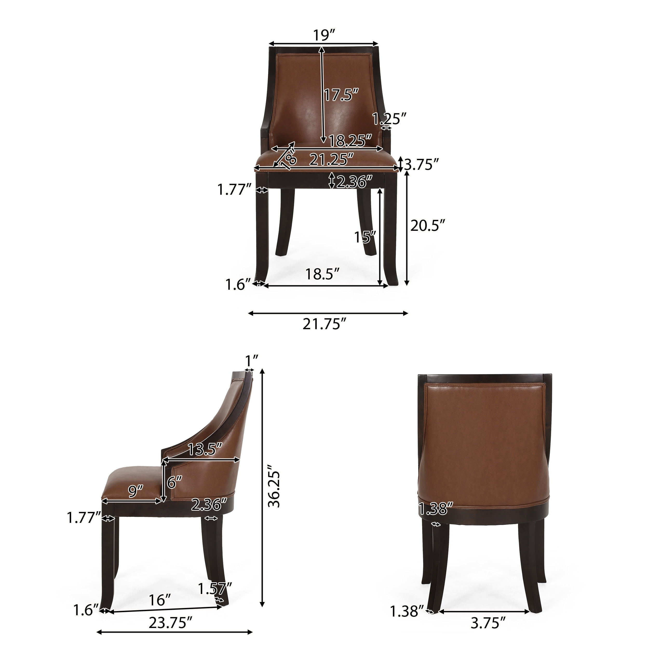 Noble House Newell Faux Leather Upholstered Birch Wood Dining Chairs, Set of 2, Cognac Brown and Walnut