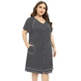 thumbnail image 4 of Women's Striped Sleepwear Button Down Duster Robe Short Sleeve House Dress Nightgown With Pocket XL-4XL, 4 of 6