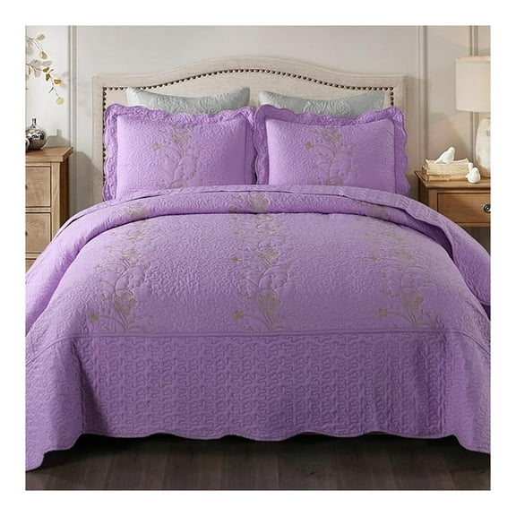 3 Piece Lightweight Bedspread Quilt Set Microfiber Quilt Embroidered Bedspreads Bed Coverlet Set, Lapaz (Lavender , King)