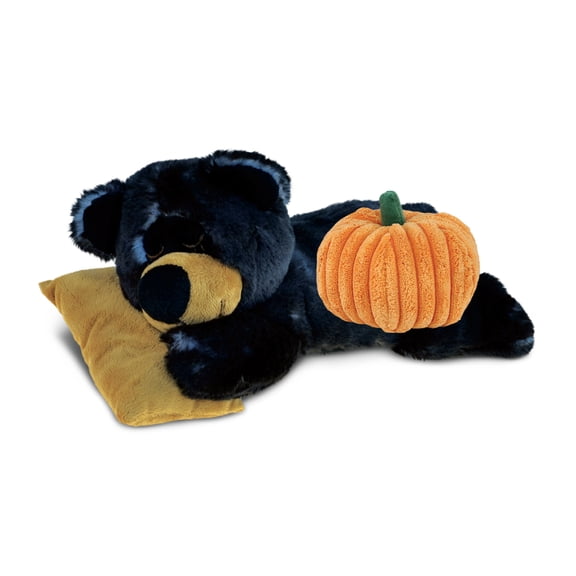 DolliBu Halloween Stuffed Animal Black Bear Plush with Pumpkin - Sleeping Black Bear with Pillow Stuffed Animal with Small Pumpkin Plush Perfect Halloween Plush Toys for Kids and Adults - 6 Inches