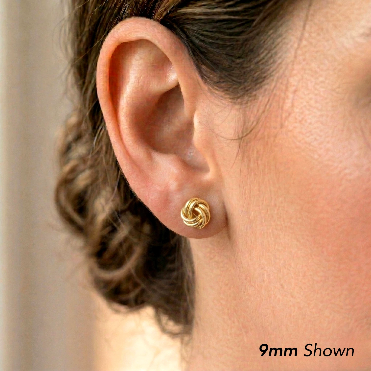 Tilo Jewelry 14K Yellow Gold Classic Polished Love Knot Stud Post Earrings with Secure Push-Backs | 9MM | Women & Unisex