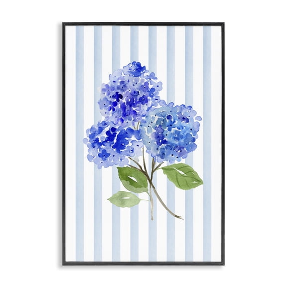 Stupell Industries Shabby Chic Blue Hydrangeas over Stripes Black Framed Giclee Art, 12 x 18, by Corinne Haig