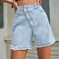 thumbnail image 5 of ClodeEU Women's High Waisted Frayed Hem Denim Bermuda Shorts,Casual Summer Jean Shorts with Pockets Sky Blue,Women's Plus S, 5 of 7