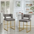 thumbnail image 3 of Lecut 26" H Counter Height Bar Stools Set of 2, Modern Velvet Bar Stools with Square Open Backrest and Gold Metal Frame, Kitchen Counter Stools for Island, Home Bar, Pub,Grey+Gold, 3 of 8