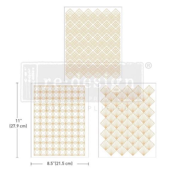 Prima Marketing Re-Design Decor Transfers 8.5"X11" 3/Sheets-Middy- Golden Art Deco
