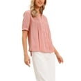 thumbnail image 4 of INSPIRE CHIC Button Down Shirts for Women Short Sleeve Pleated Front V Neck Shirt Tops Blouses XS Pink, 4 of 5
