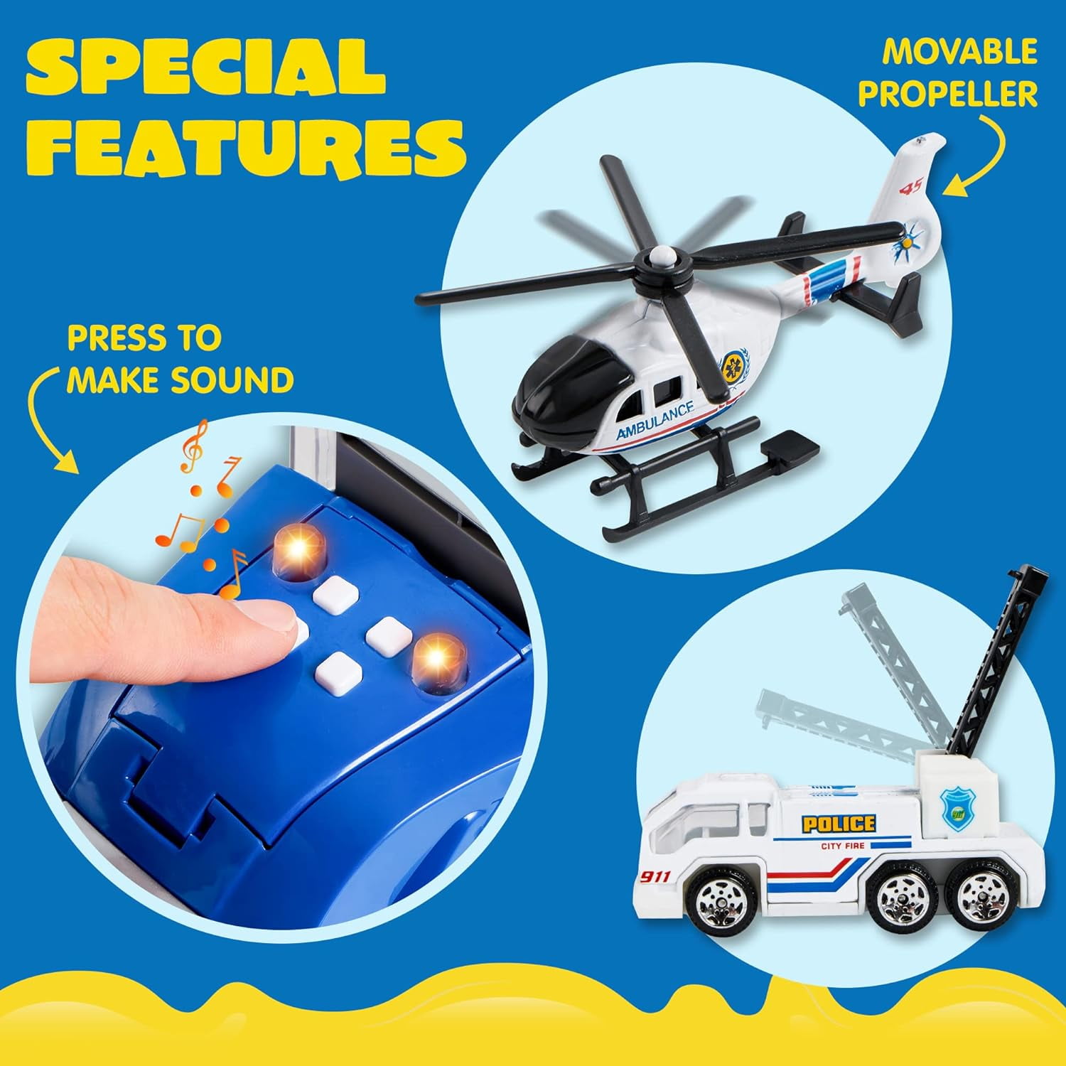Joyfy 25 in 1 Die-cast Police Rescue Big Truck Toys, Car Transporter Storage Truck with Sounds and Lights, Christmas Birthday Gifts for Toddlers Kids Boys & Girls