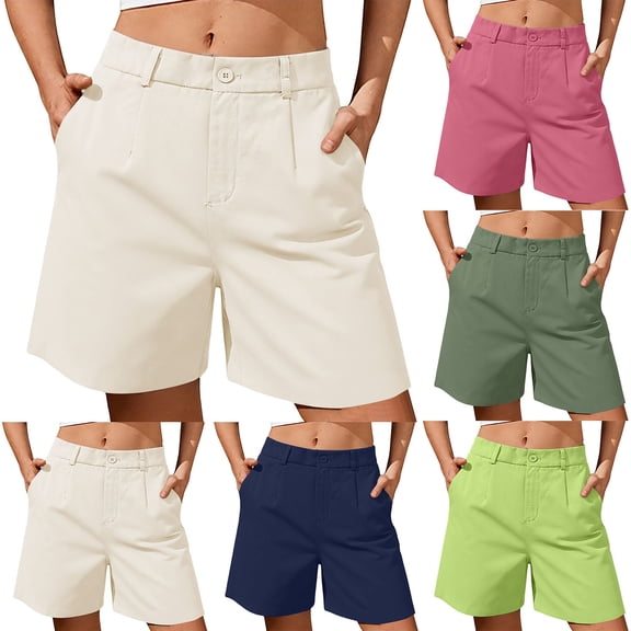 VBVC Women's and Women's Plus Chino Shorts , Casual Wide Leg Suit Pants For Women,Ladies' Pleated Casual Shorts with Pockets,Army Green,S-5XL