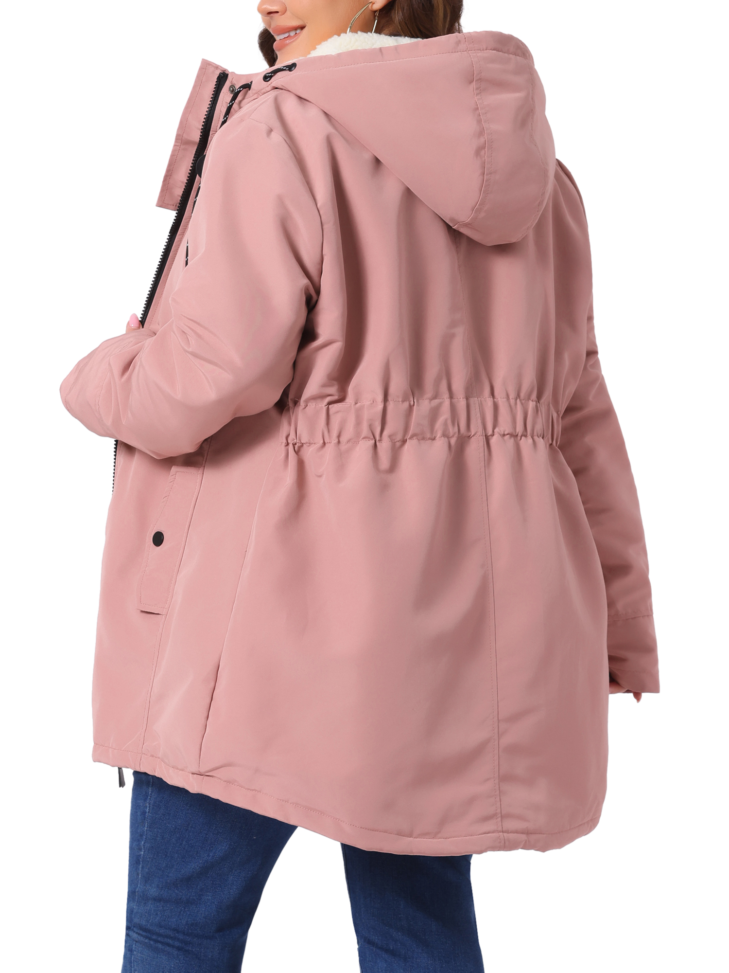 DARING DIVA Women's Plus Size Faux Lamb Fur Leather Button Down Hoodie Coat 2X Pink